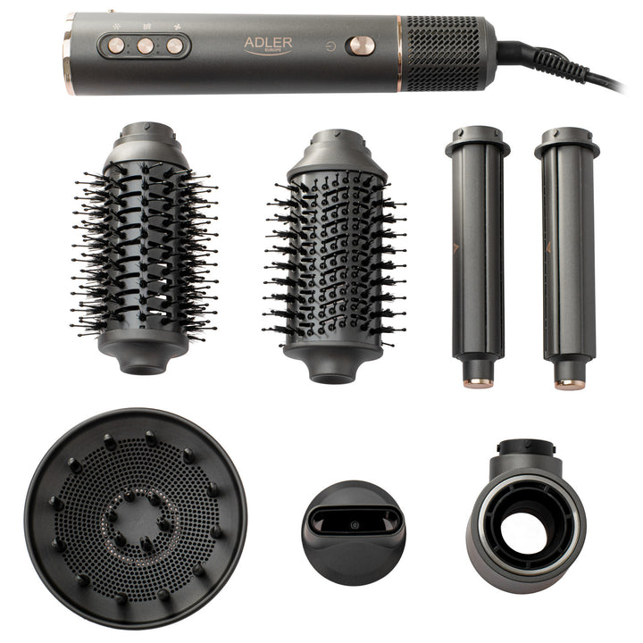 Sèche-cheveux et fer à boucler 7 en 1 - 7 embouts, ionisation, air froid, 3 températures, 3 vitesses, étui de voyage, AD 2030, Adler