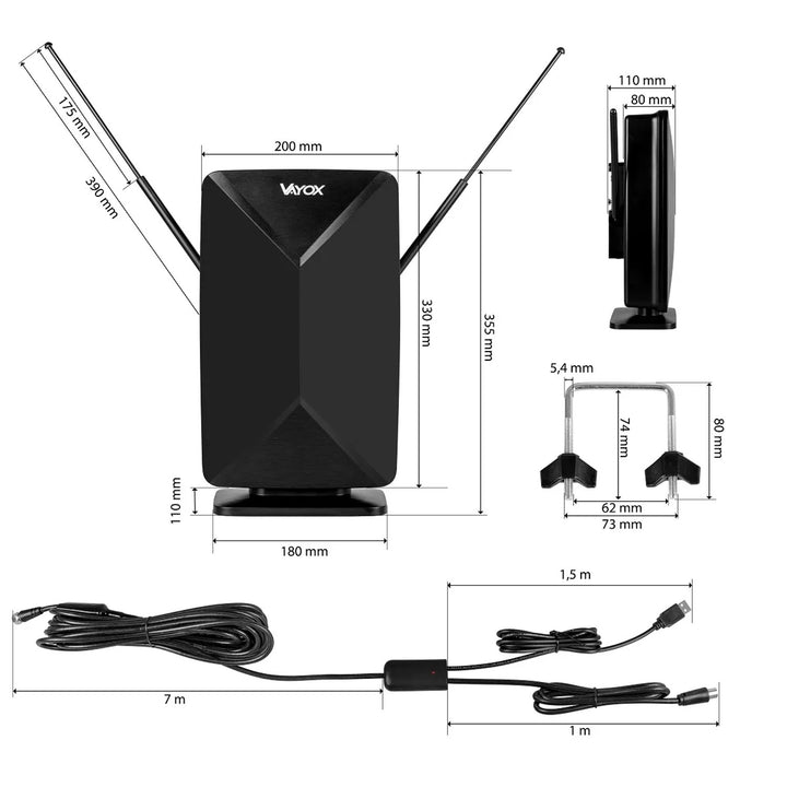 Antenne active, d'intérieur, d'extérieur, DVB-T2, télévision terrestre 4K, Vayox