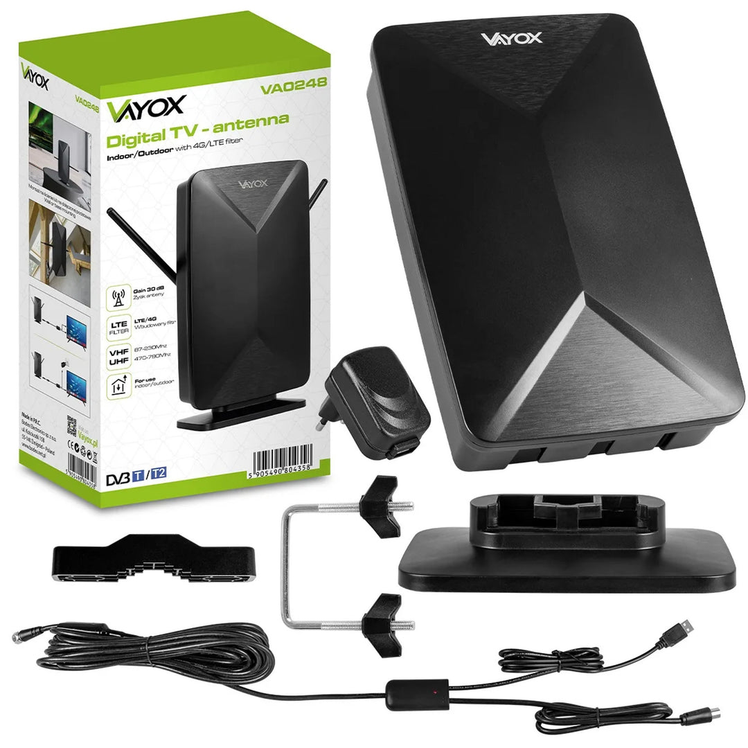 Antenne active, d'intérieur, d'extérieur, DVB-T2, télévision terrestre 4K, Vayox