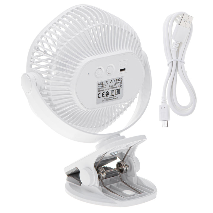 Ventilateur sans fil 5"/12,7 cm avec clip - USB / LED, AD 7335, Adler