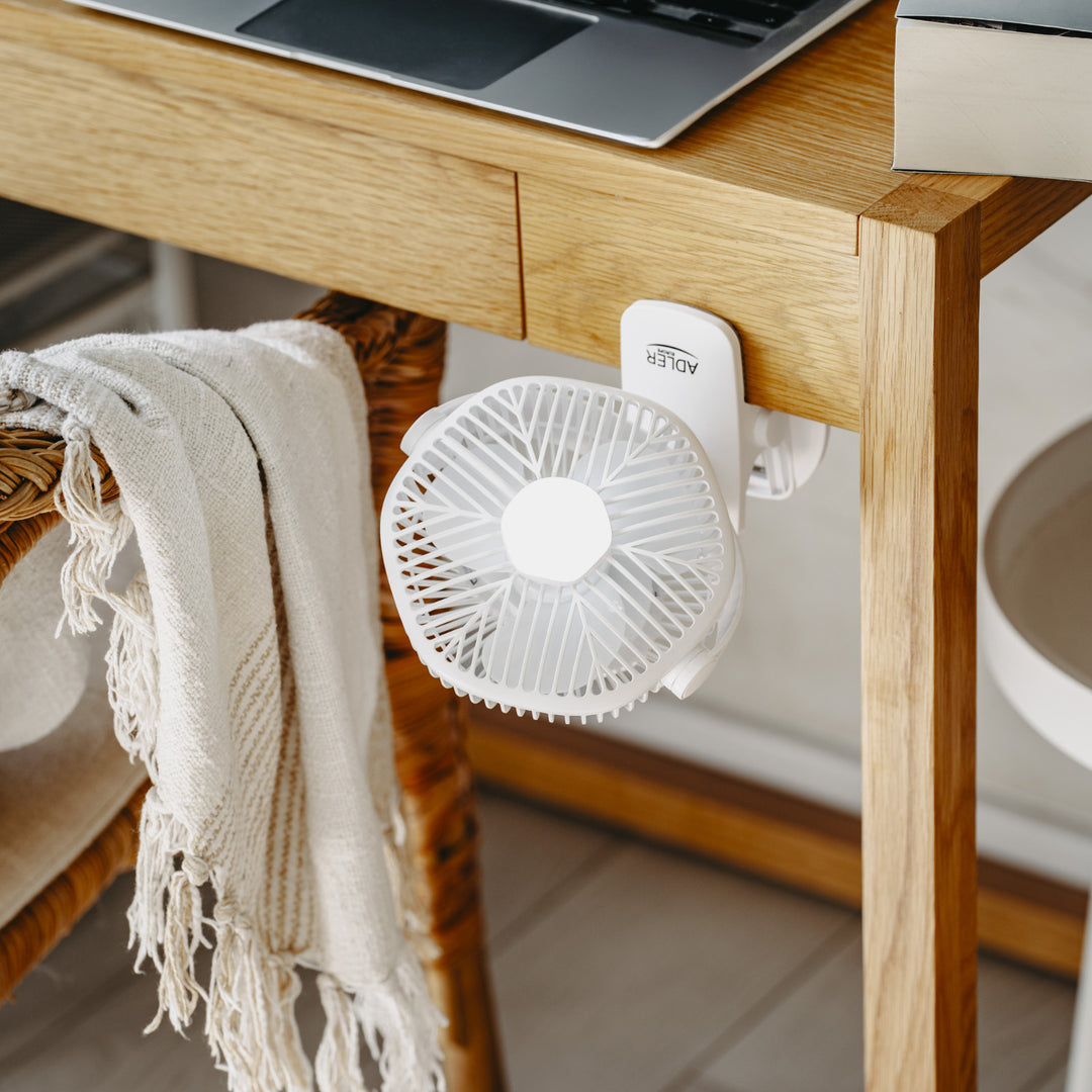 Ventilateur sans fil 5"/12,7 cm avec clip - USB / LED, AD 7335, Adler