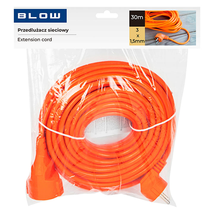 Rallonge électrique Blow, couleur orange, longueur 30 m, prise avec mise à la terre, PR-160