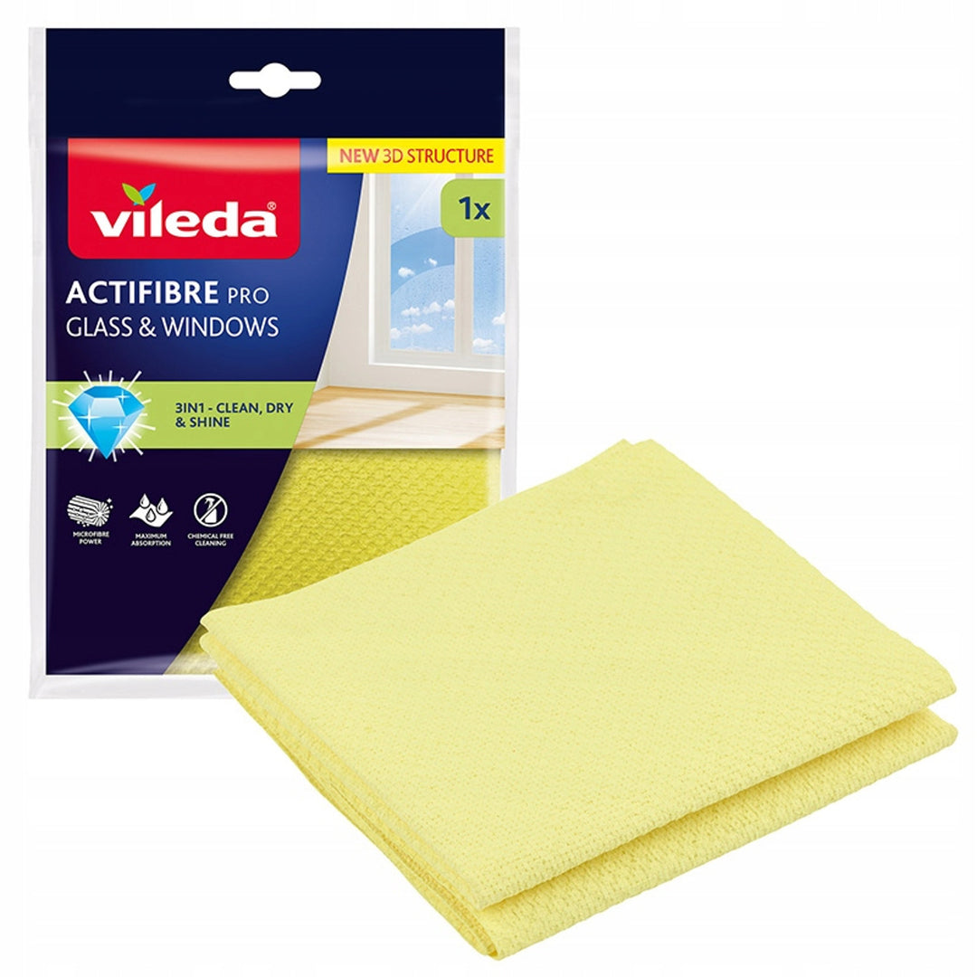 Chiffon Vileda Actifibre Pro pour vitres et fenêtres, lavable en machine, revêtement en PVA, ne laisse ni traces ni taches, nettoie à l'eau seule, 183298