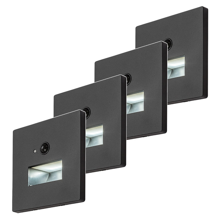 Lampe Lunca LED 1 W IP20 noire 3 000, 4 500, 6 500 K, détecteur de mouvement, détecteur de luminosité, 77197, lot de 4