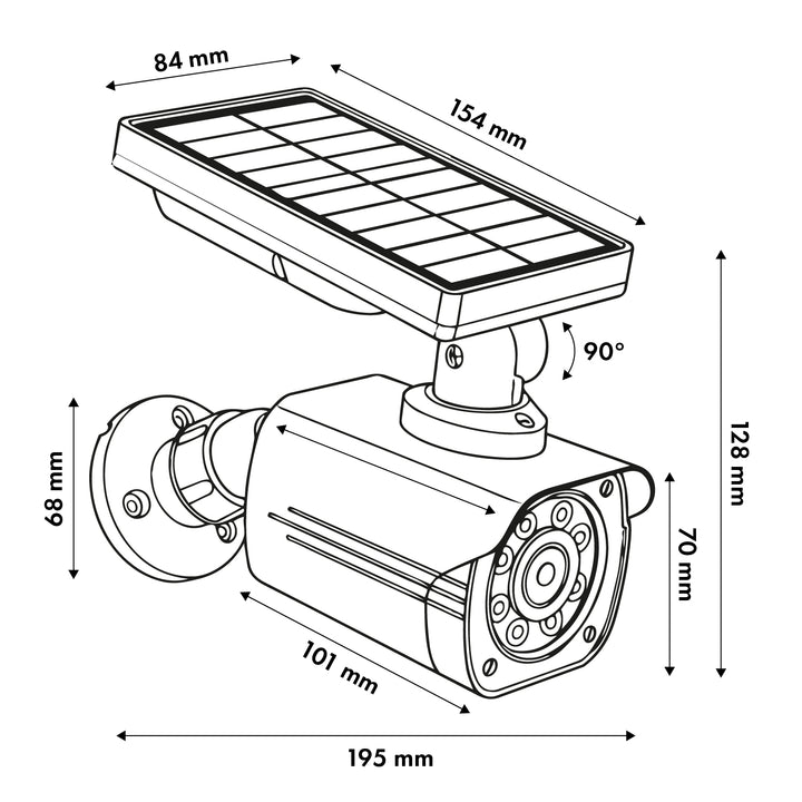 Fausse caméra solaire, LED clignotante, détecteur de mouvement, éclairage LED, autocollants inclus, SOL1800S/B, lot de 2