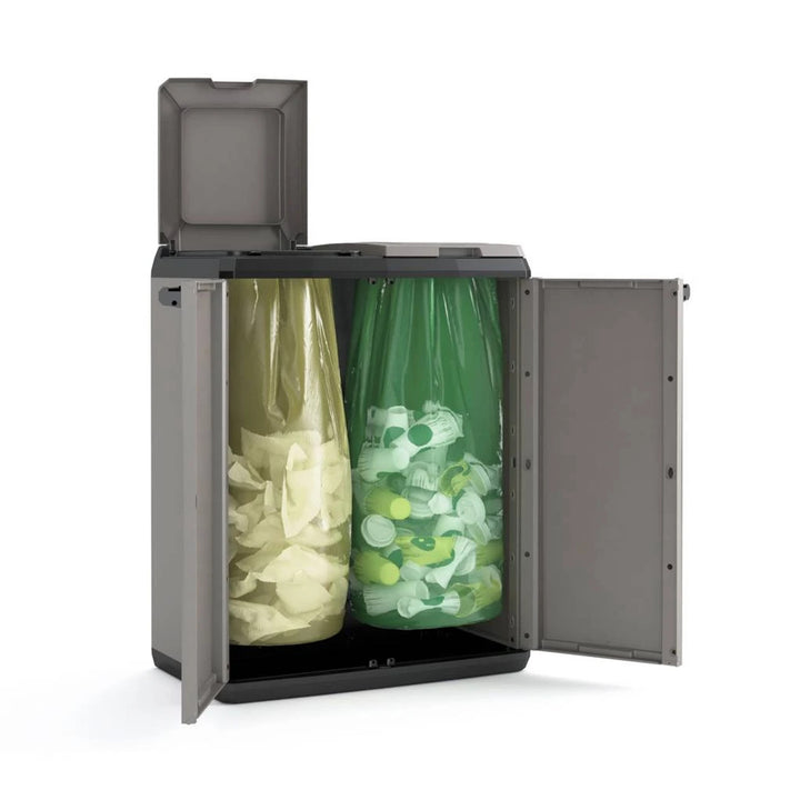Armoire de tri sélectif Keter, capacité 2 × 110 L, couvercle à ouverture manuelle, utilisable à l'extérieur, 241065