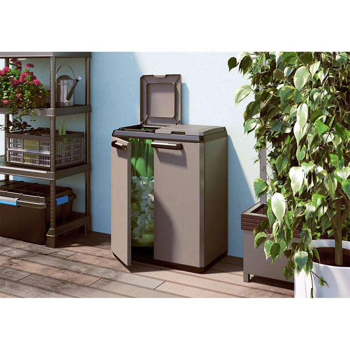 Armoire de tri sélectif Keter, capacité 2 × 110 L, couvercle à ouverture manuelle, utilisable à l'extérieur, 241065