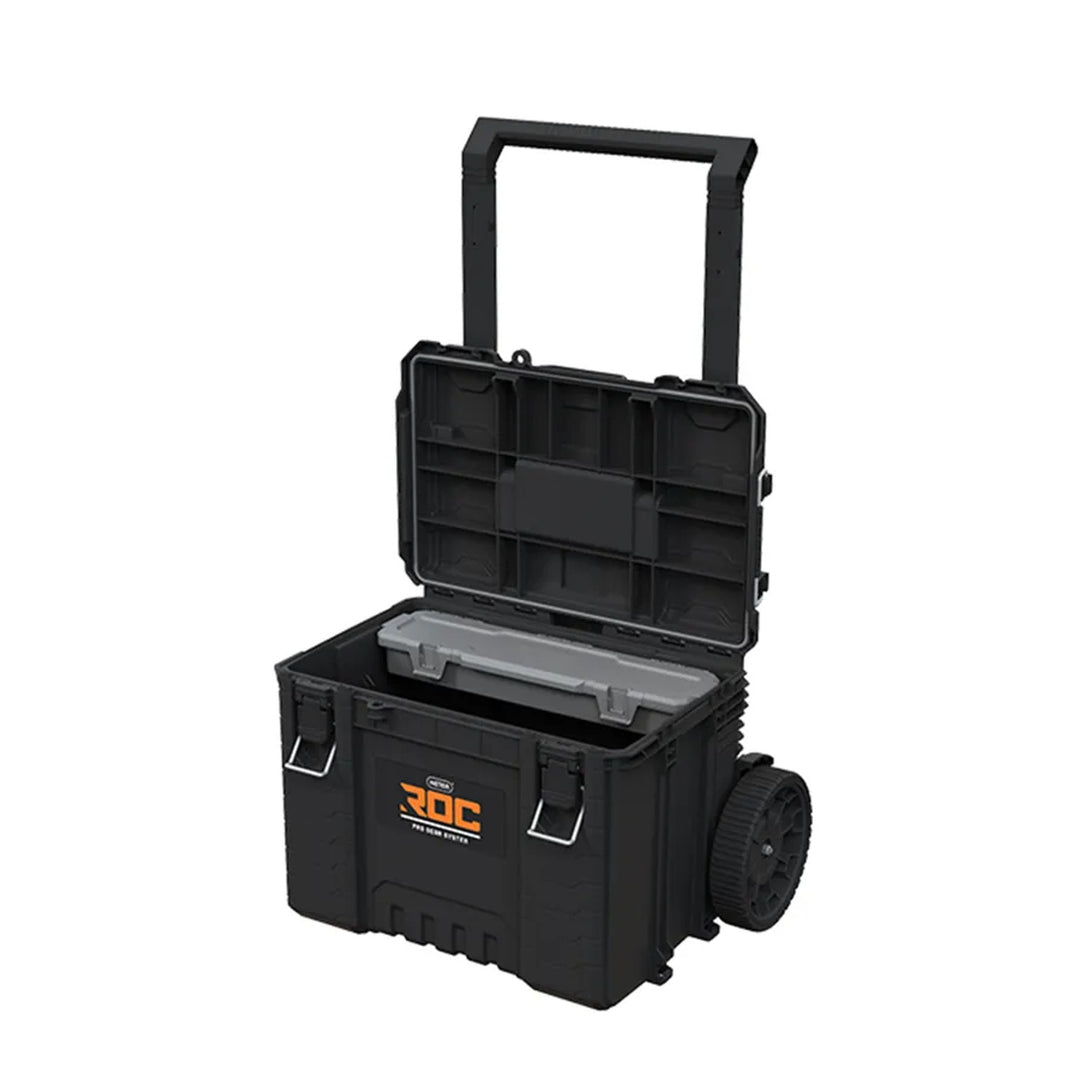 Lot de 3 coffres à outils Keter ROC Pro Gear 2.0, capacité totale de 110 L, indice de protection IP65, poignée télescopique amovible, possibilité de verrouillage par cadenas, 256982