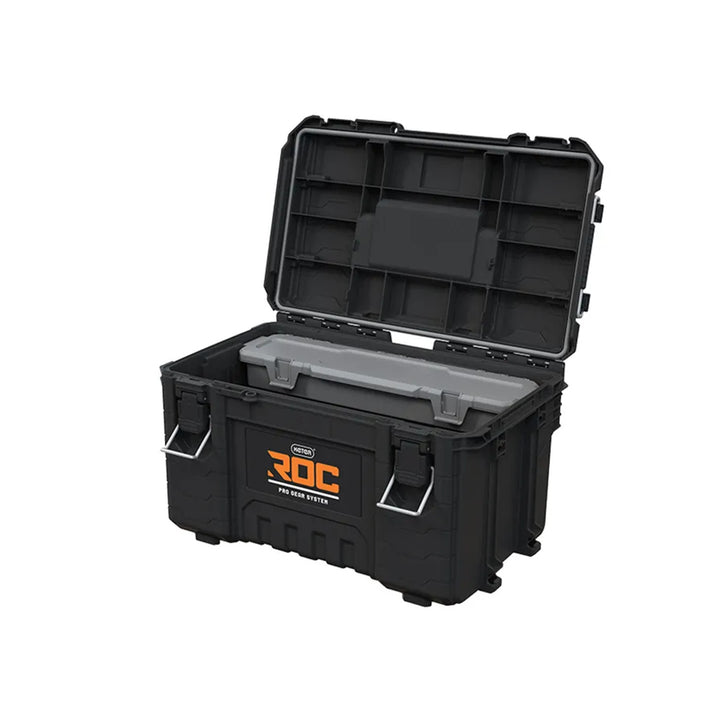 Lot de 3 coffres à outils Keter ROC Pro Gear 2.0, capacité totale de 110 L, indice de protection IP65, poignée télescopique amovible, possibilité de verrouillage par cadenas, 256982