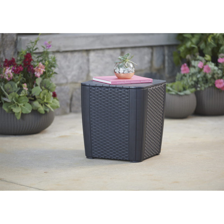 Table de jardin Keter Luzon, avec rangement, capacité de charge jusqu'à 110 kg, résistante aux intempéries, imitation rotin, couleur graphite, 223932
