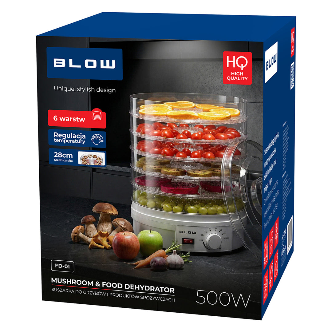 Séchoir à champignons, légumes et fruits Blow, puissance 500 W, 6 grilles incluses, réglage de la température de 35 à 75 °C, 44-175