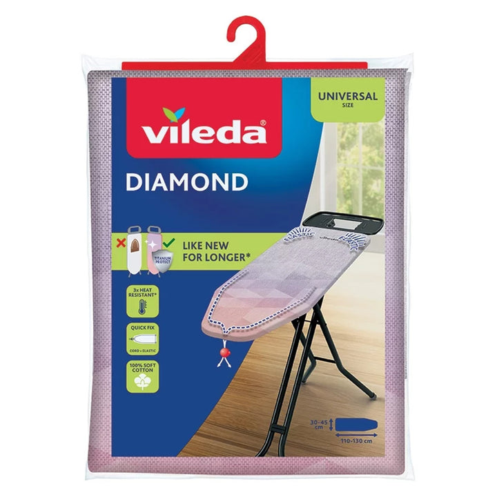Housse pour table à repasser Vileda Diamond, longueur 110-130 cm, résistante aux hautes températures, système Quick Fix, 142468
