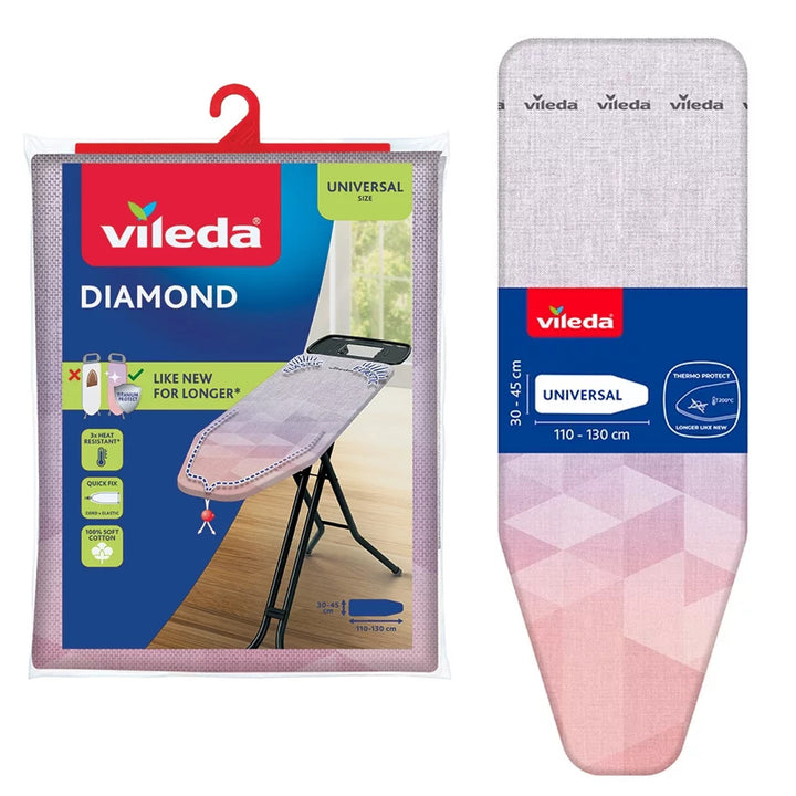 Housse pour table à repasser Vileda Diamond, longueur 110-130 cm, résistante aux hautes températures, système Quick Fix, 142468