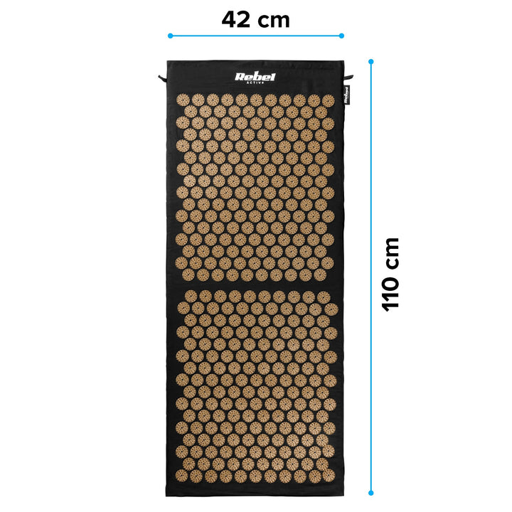 Tapis de bien-être à picots pour l'acupression avec coussin, 110 x 42 cm, XL, picots dorés, Rebel Active