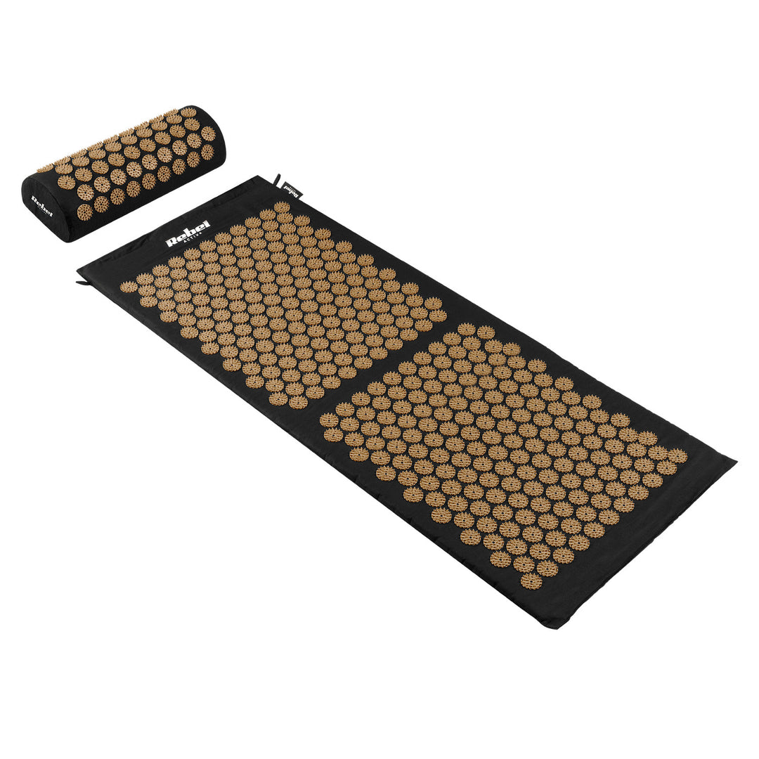 Tapis de bien-être à picots pour l'acupression avec coussin, 110 x 42 cm, XL, picots dorés, Rebel Active