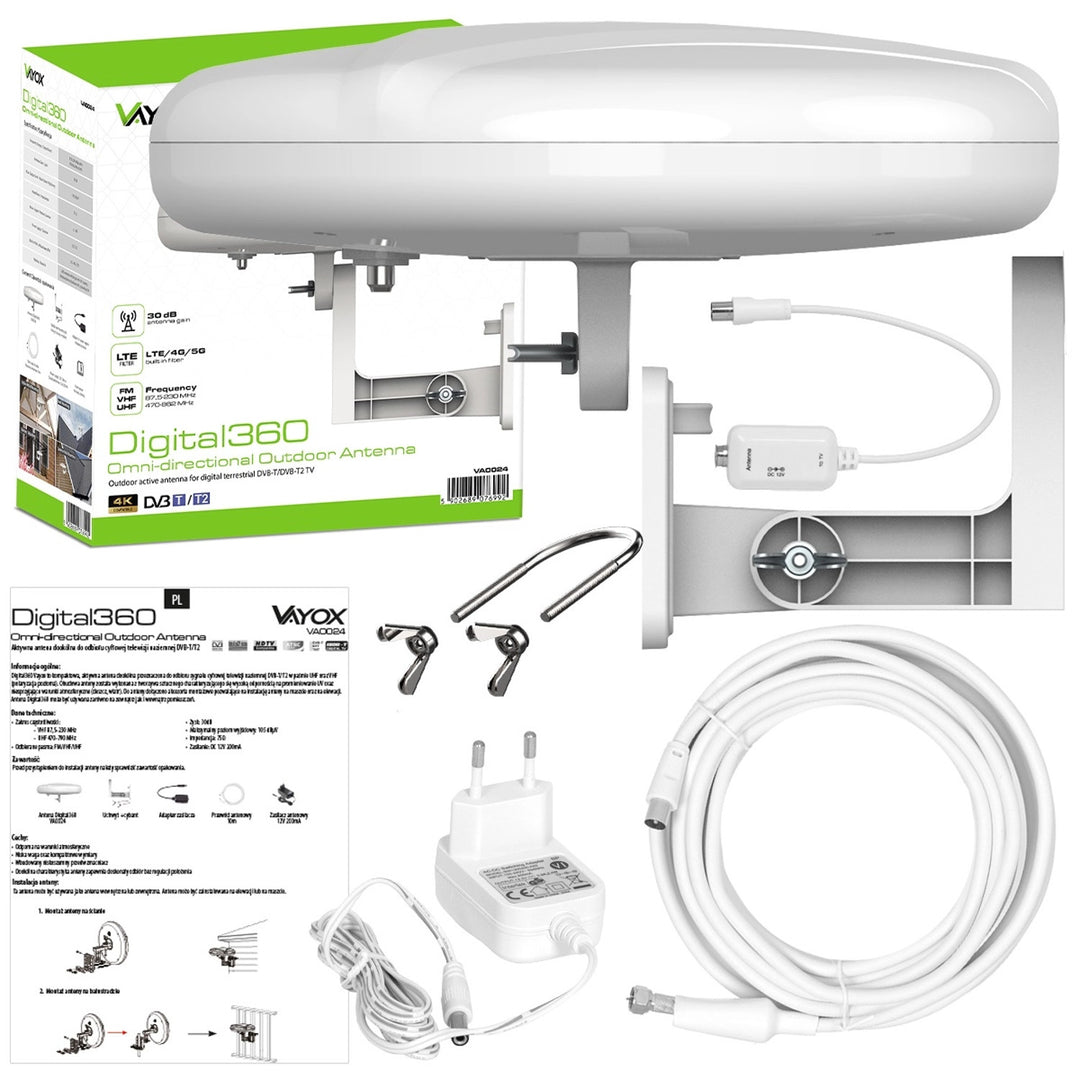 Antenne extérieure Digital360 4G LTE FM VHF UHF VA0024 Vayox