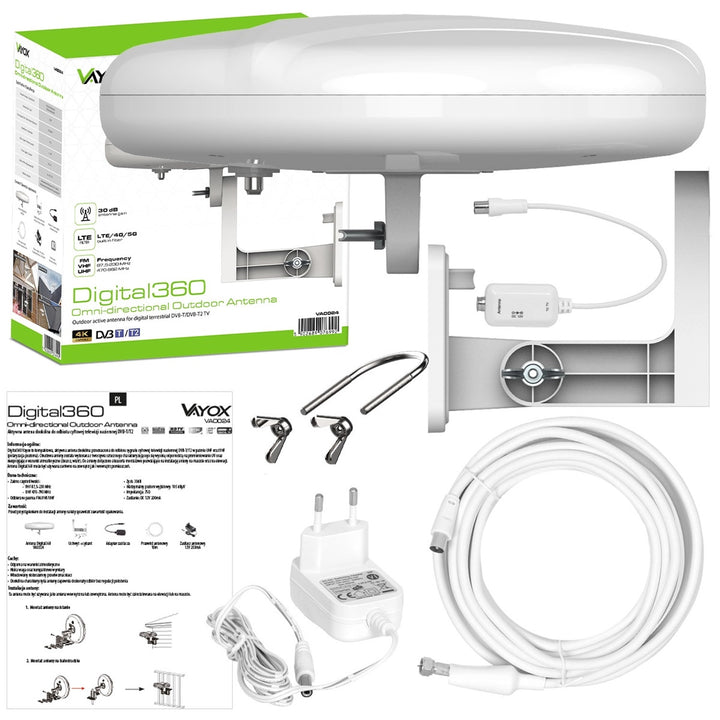 Antenne extérieure Digital360 4G LTE FM VHF UHF VA0024 Vayox