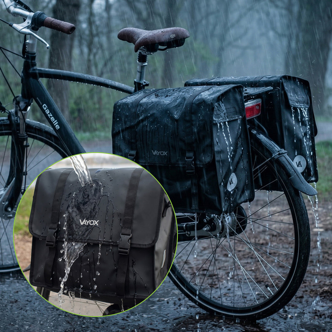 Sacoche de vélo double en PVC pour porte-bagages, avec poignée, noire, 40 L, VA0446, Vayox