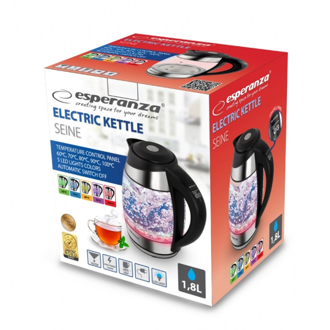 Bouilloire électrique en verre, avec voyant LED et thermostat, 1,8 l, Esperanza