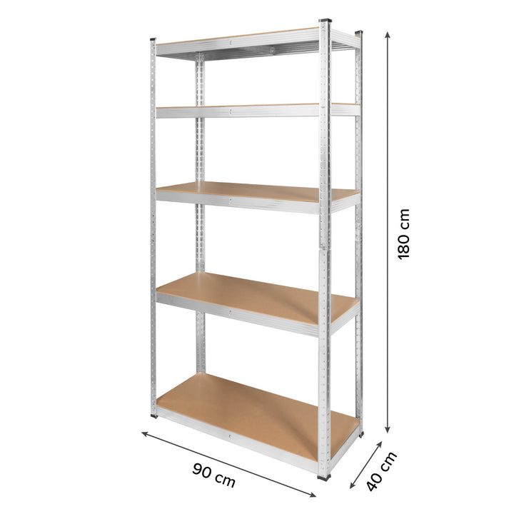 Rayonnage métallique de stockage, 5 tablettes, charge maximale de 750 kg, 180 x 90 x 40, couleur argent « Rebel », 2 pièces