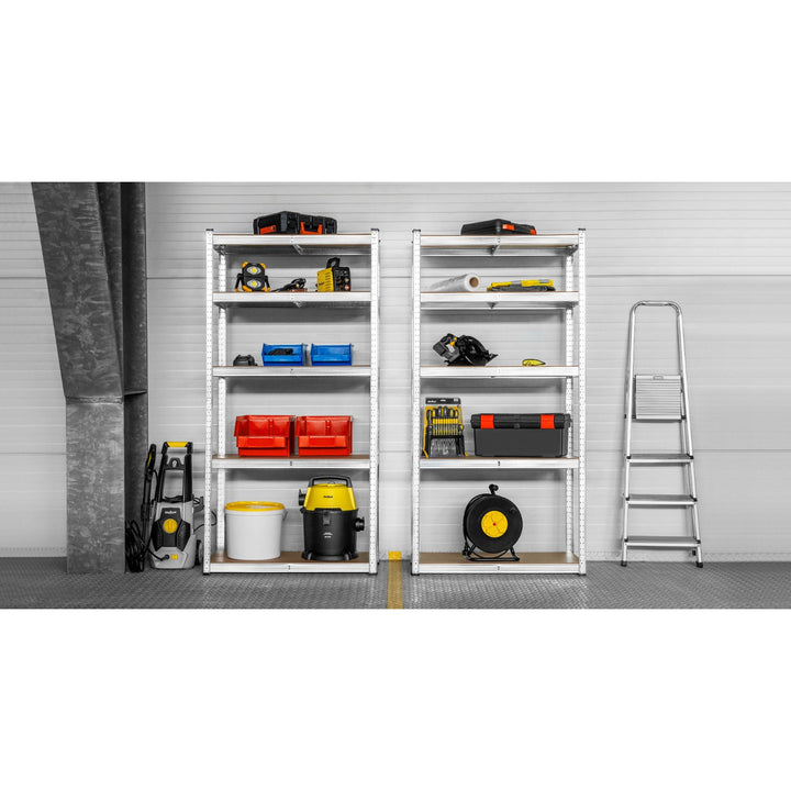Rayonnage métallique de stockage, 5 tablettes, charge maximale de 750 kg, 180 x 90 x 40, couleur argent « Rebel », 2 pièces