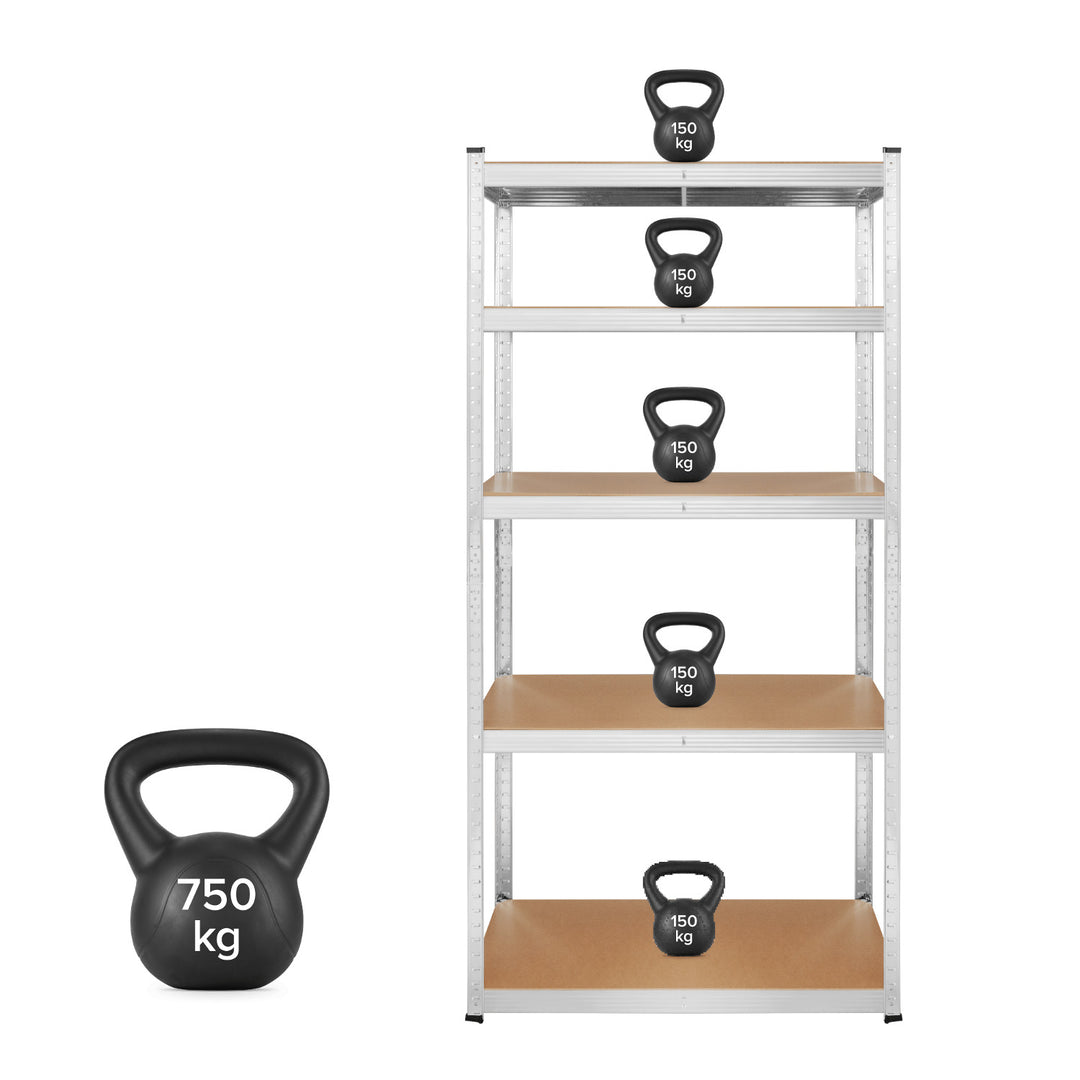 Rayonnage métallique de stockage, 5 tablettes, charge maximale de 750 kg, 180 x 90 x 40, couleur argent « Rebel », 2 pièces