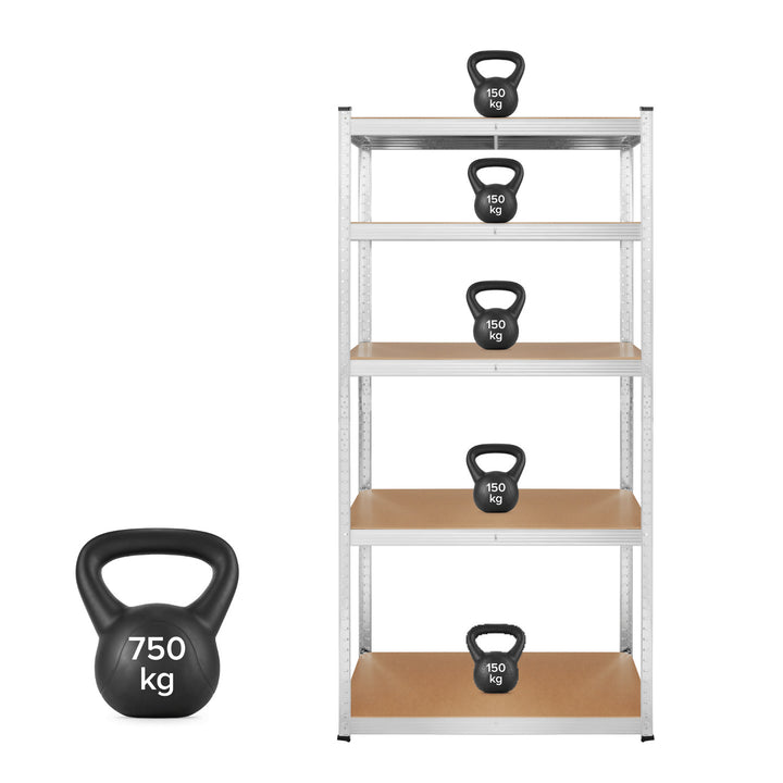 Rayonnage métallique de stockage, 5 tablettes, charge maximale de 750 kg, 180 x 90 x 40, couleur argent « Rebel », 2 pièces