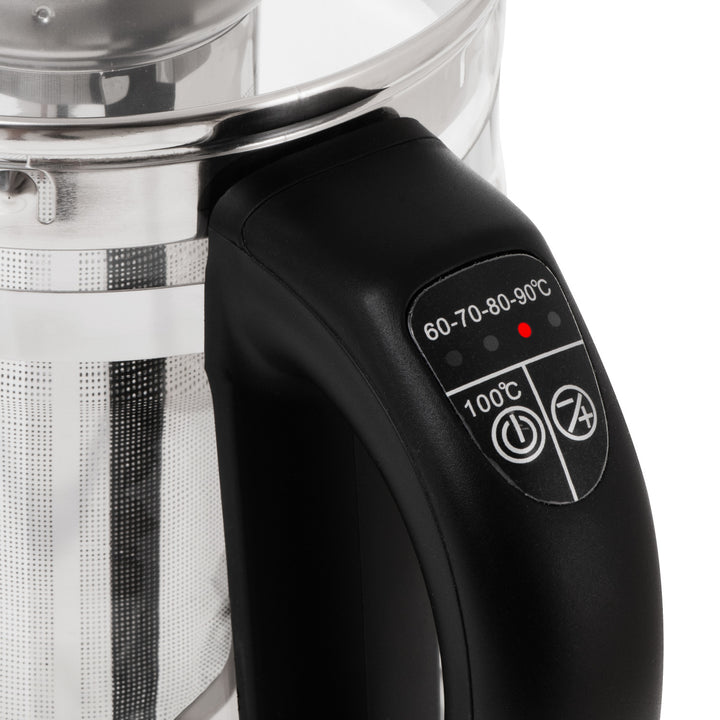 Bouilloire en verre de 1,5 L avec infuseur et régulation de température, 2 200 W, LED, 60–100 °C, Adler AD 1299, noire