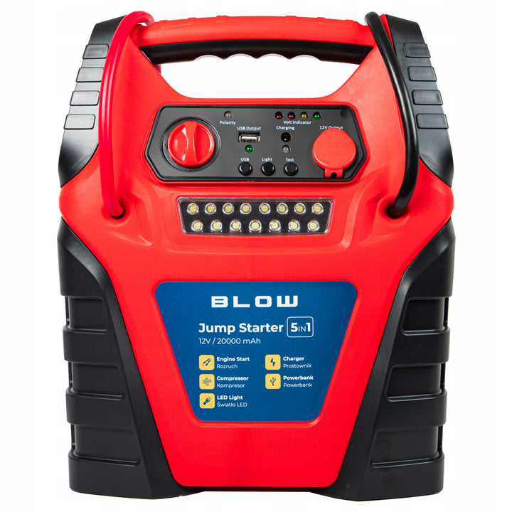 Jump Starter 5-en-1 Blow, avec fonction compresseur, chargeur de batterie et batterie externe, batterie 12 V 20 000 mAh, courant de démarrage 400 A, courant de crête 900 A, équipé d'un fusible de surcharge, 81-210#