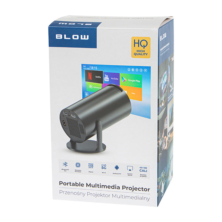 Projecteur portable Blow, Android TV, haut-parleur intégré de 3 W, résolution 720p et décodage jusqu'à 4K, image nette et éclatante, 79-705#