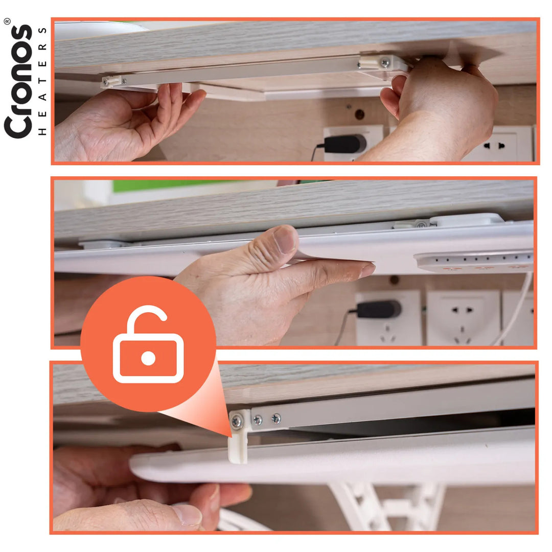Panneau chauffant infrarouge Cronos à placer sous le bureau, puissance 120 W, minuterie, 3 niveaux de réglage, DCH-150