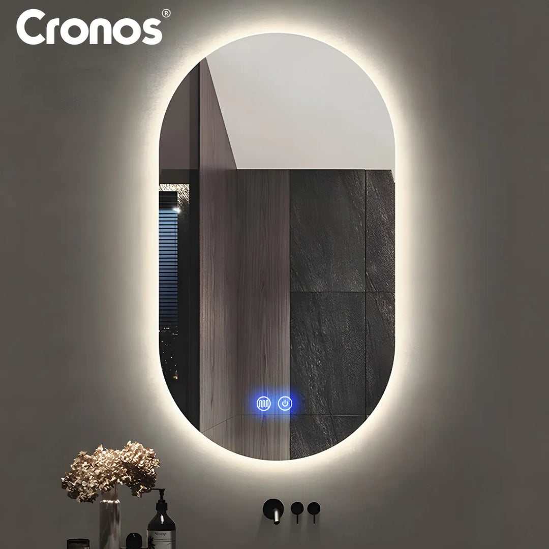 Miroir chauffant Cronos, ovale 50 x 80 cm, éclairage LED à trois couleurs, indice de protection IP44, système anti-buée