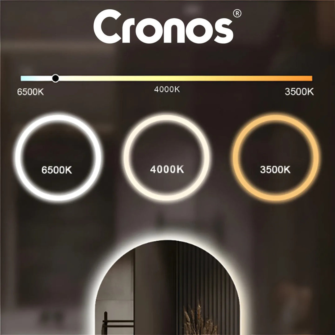 Miroir chauffant Cronos, ovale 50 x 80 cm, éclairage LED à trois couleurs, indice de protection IP44, système anti-buée