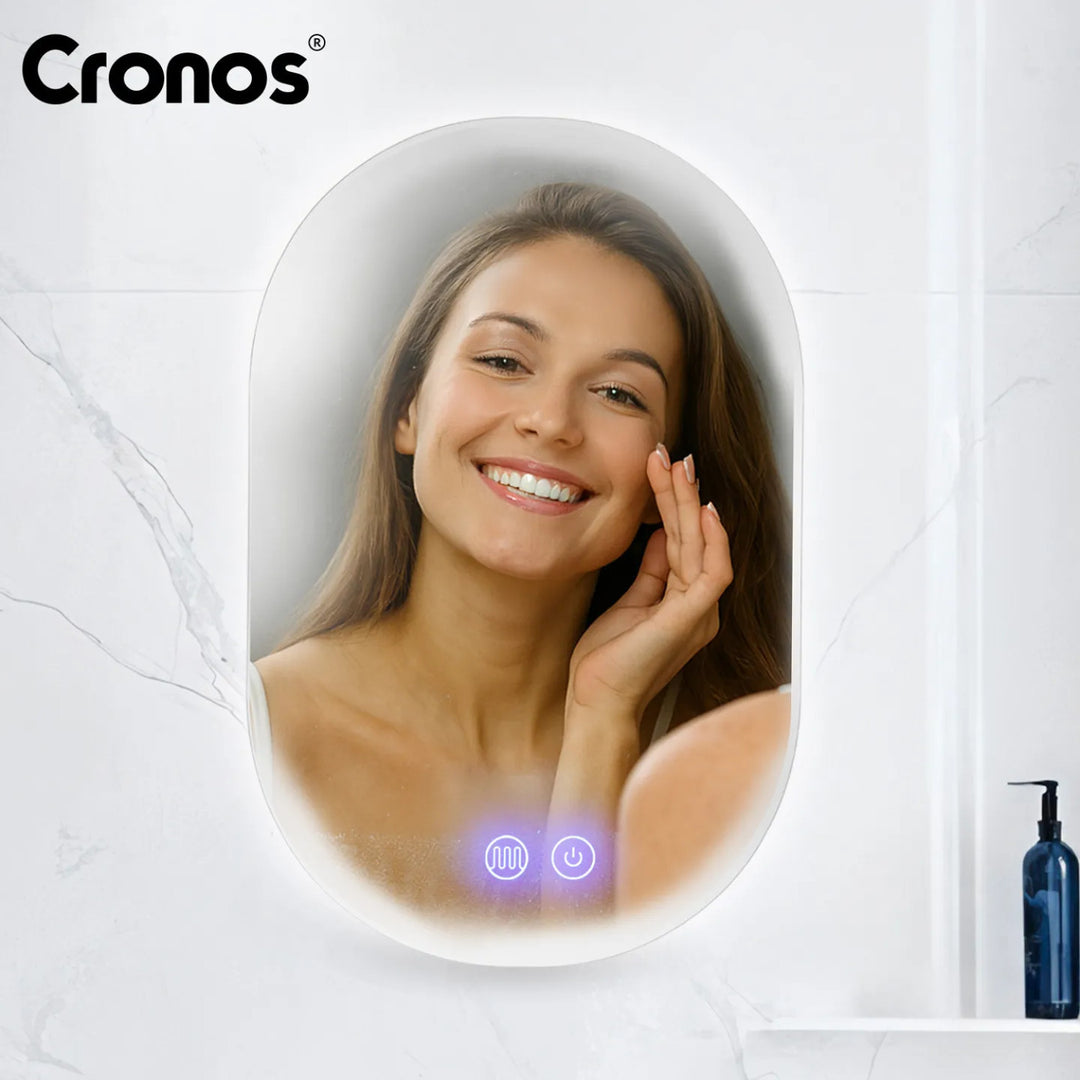 Miroir chauffant Cronos, ovale 50 x 80 cm, éclairage LED à trois couleurs, indice de protection IP44, système anti-buée