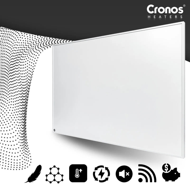 Panneau chauffant infrarouge Cronos Graphene, puissance 300 W, couleur blanche, chauffe une pièce jusqu'à 8 m², télécommande, PRO CGP-300TWP
