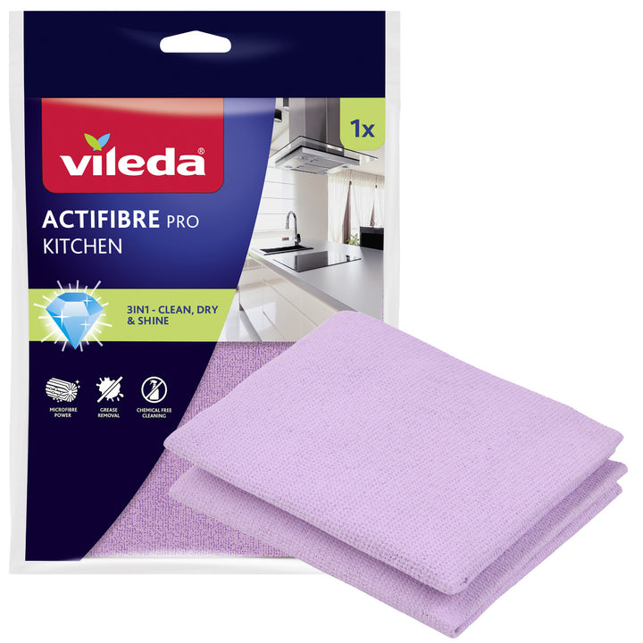 Chiffon Vileda Actifibre Pro, de cuisine, 1 pièce, en microfibre, revêtement en PVA, lavable jusqu'à 60 °C, 183303