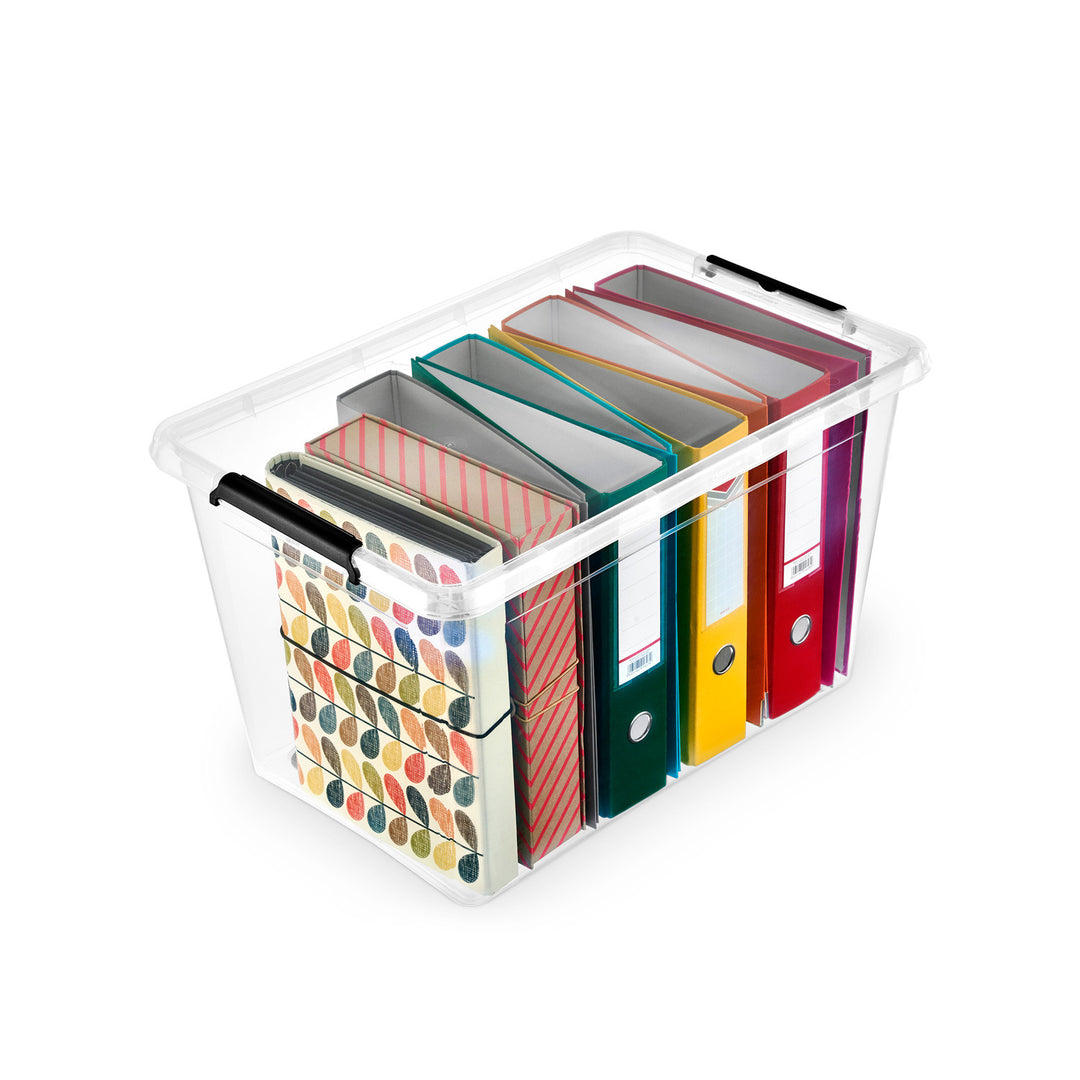 Bac Moxom SimpleStore, capacité 60 L, transparent, couvercle à clips, équipé de roulettes, sans BPA, 04-0081