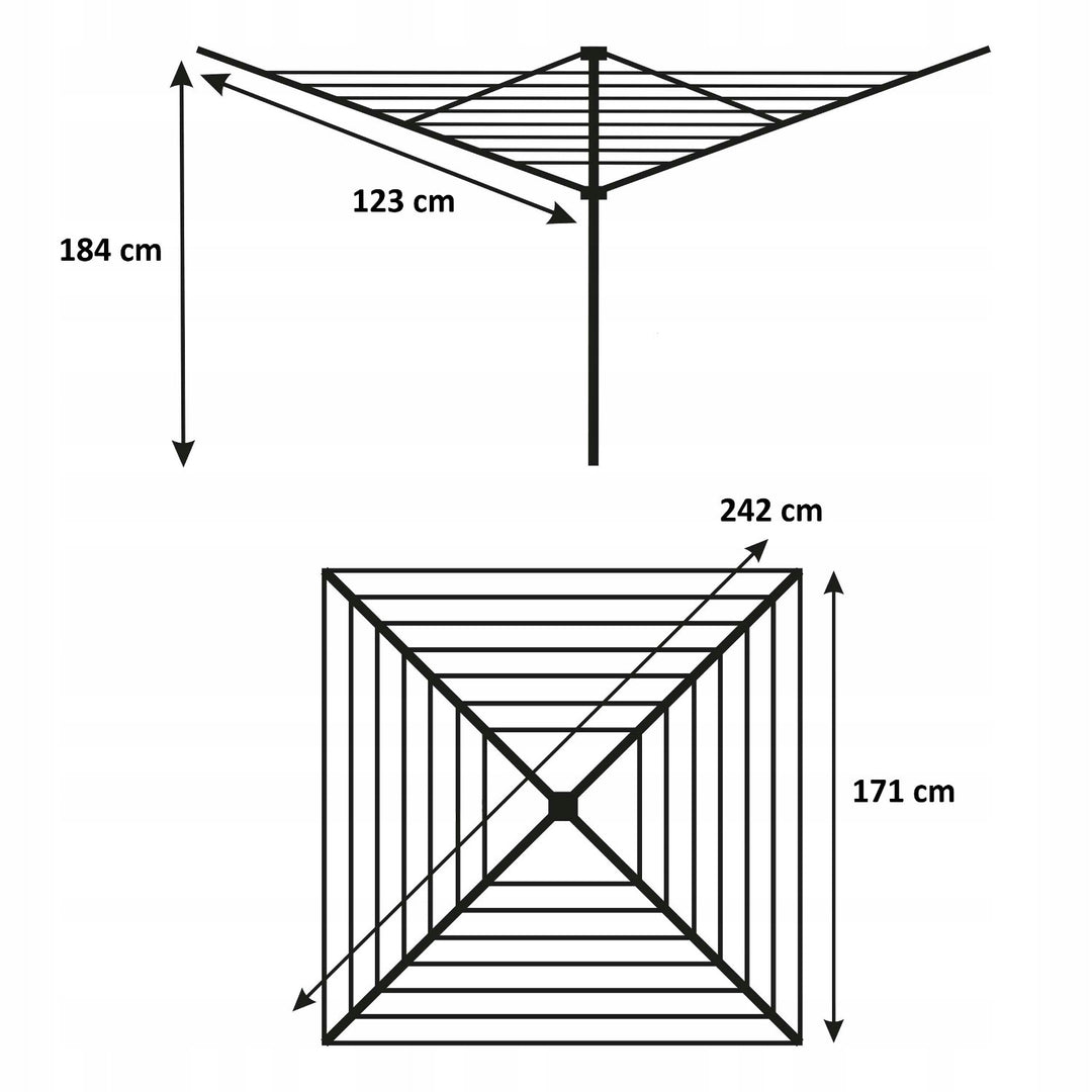 Séchoir à linge de jardin, rotatif, 50 m, 4 bras, Sepio