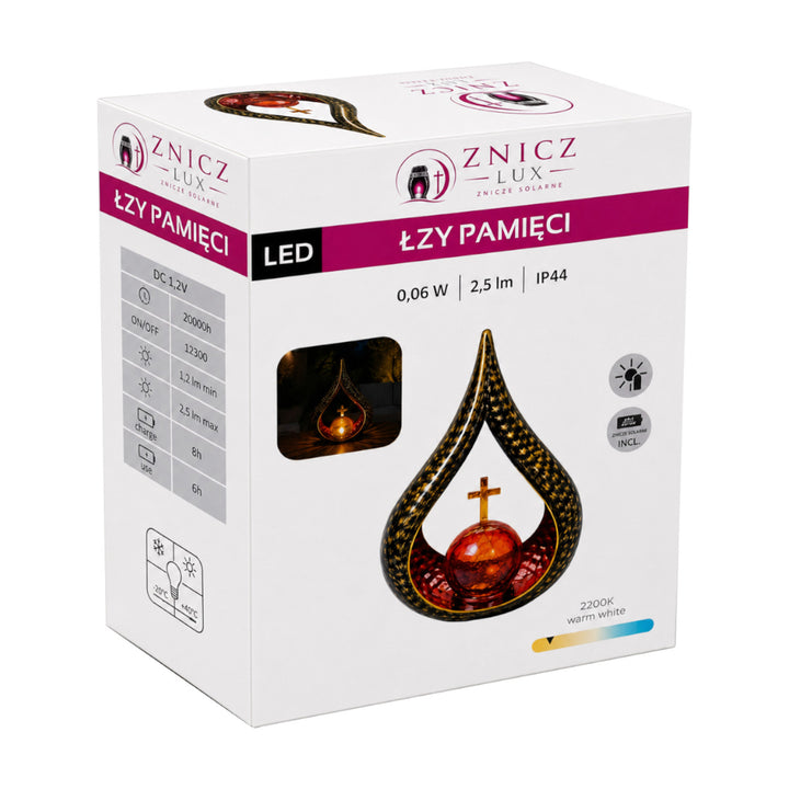 Bougie solaire « Larmes de mémoire », LED 0,06 W, autonomie de 20 000 h, luminosité maximale de 2,5 lm, 77200, Znicz-lux