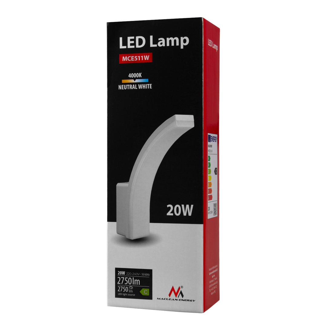 Lampe LED Maclean, couleur blanche, 20 W, IP65, 2 750 lm, lumière blanche neutre (4 000 K) MCE511 W, lot de 2