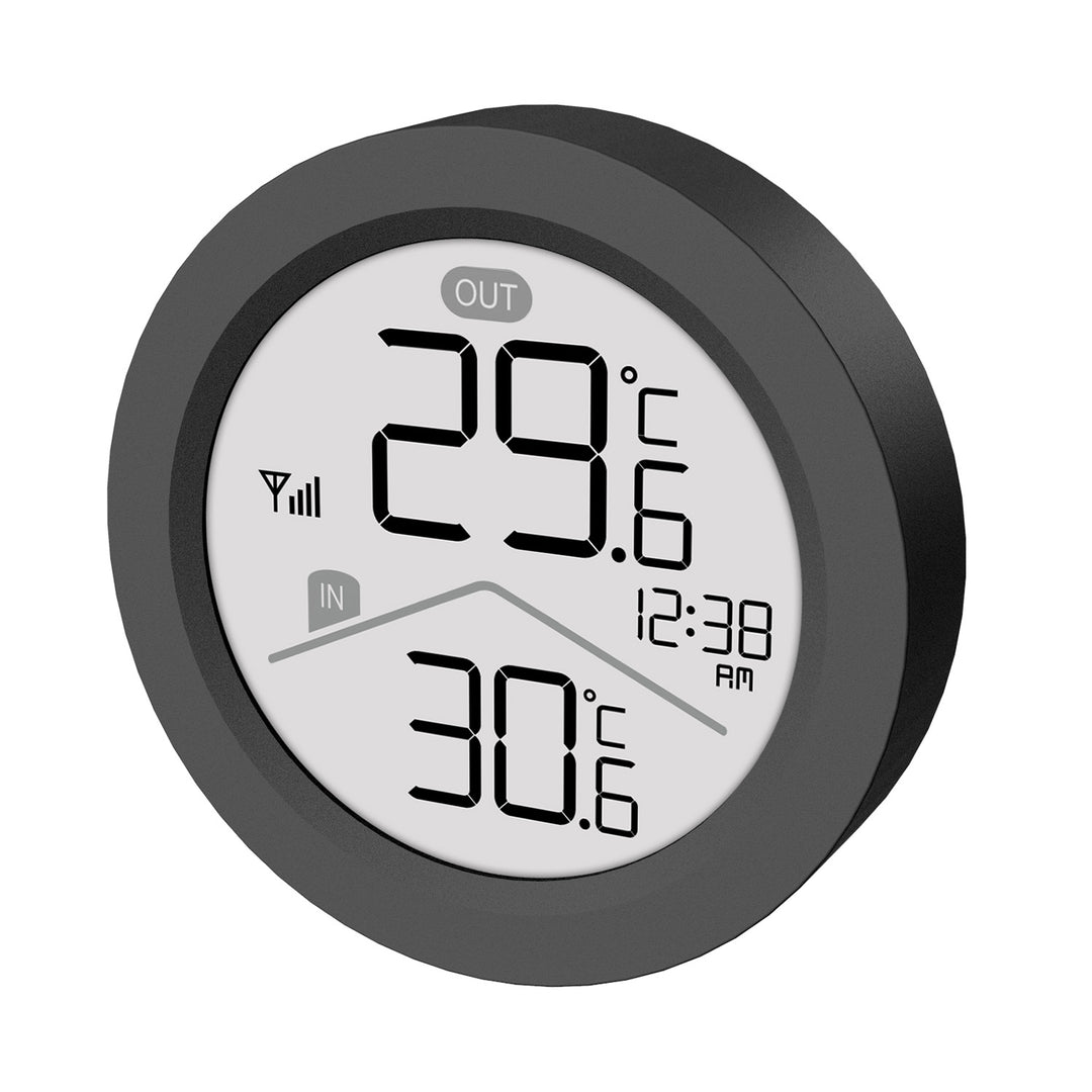Station météo sans fil GreenBlue, température intérieure/extérieure, horloge, choix entre °C et °F, portée jusqu'à 60 m, noire, GB162 B + 4 piles alcalines AAA Varta Industrial