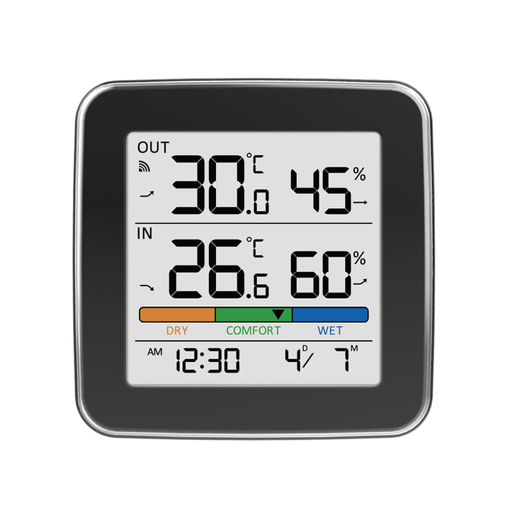Station météo sans fil GreenBlue, température et humidité (intérieure/extérieure), horloge, alarme et date, °C / °F, portée jusqu’à 60 m, noire, GB169 B + 4 piles alcalines AAA Varta Industrial