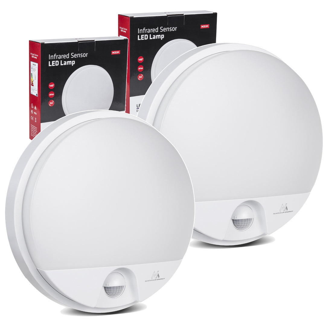 Lampe LED avec détecteur de mouvement Maclean, détecteur PIR, couleur blanche, 15 W, IP54, 1 100 lm, lumière neutre, MCE291 W, lot de 2