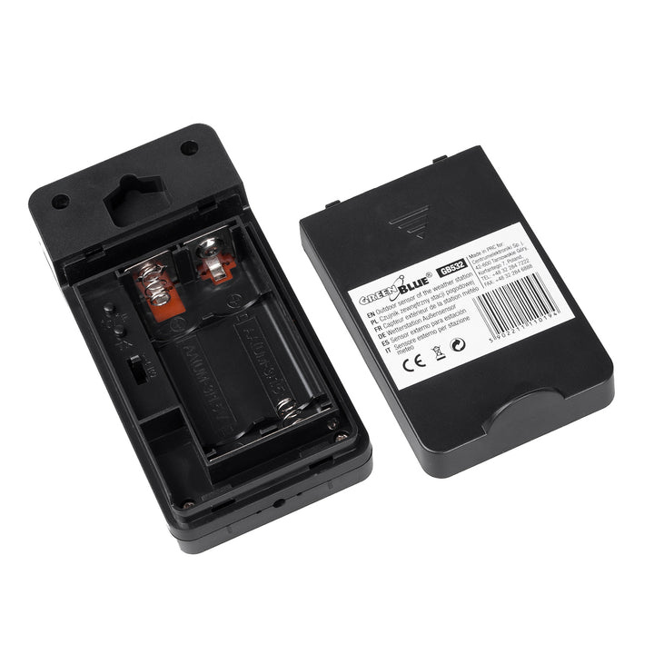 Capteur extérieur pour station météo GreenBlue, compatible avec la station GB522, modèle GB532 + 2 piles alcalines AA Varta Industrial