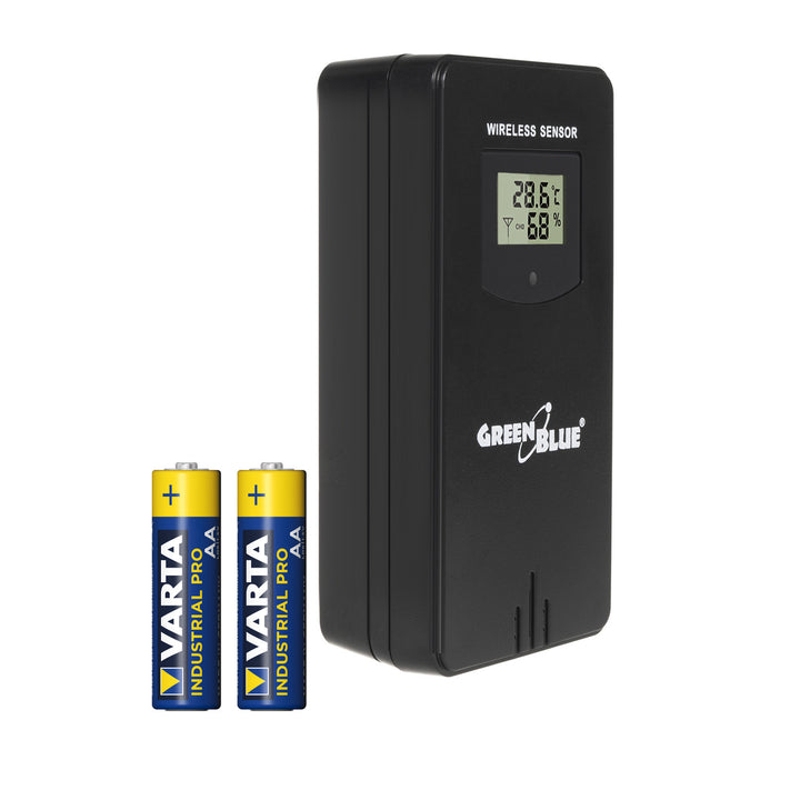 Capteur extérieur pour station météo GreenBlue, compatible avec la station GB522, modèle GB532 + 2 piles alcalines AA Varta Industrial