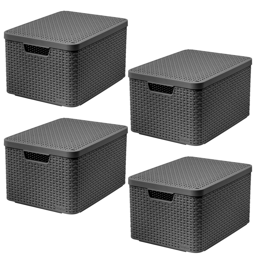 Panier Curver, polyvalent, avec couvercle, gris, Rattan Style L, lot de 4