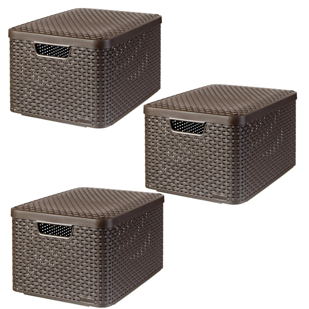 Panier Curver, polyvalent, avec couvercle, marron, Rattan Style L, lot de 3