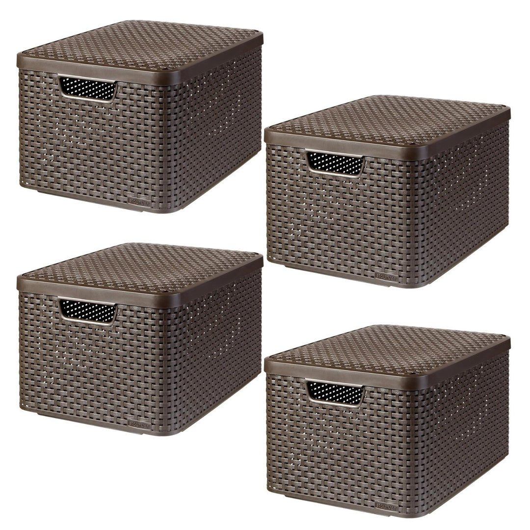 Panier Curver, polyvalent, avec couvercle, marron, Rattan Style L, lot de 4