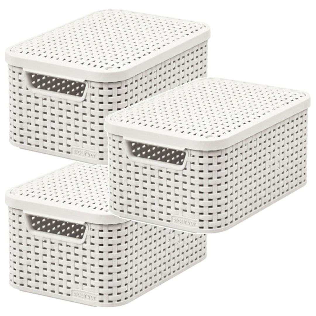 Panier Curver, polyvalent, avec couvercle, couleur crème, Rattan Style M, lot de 3