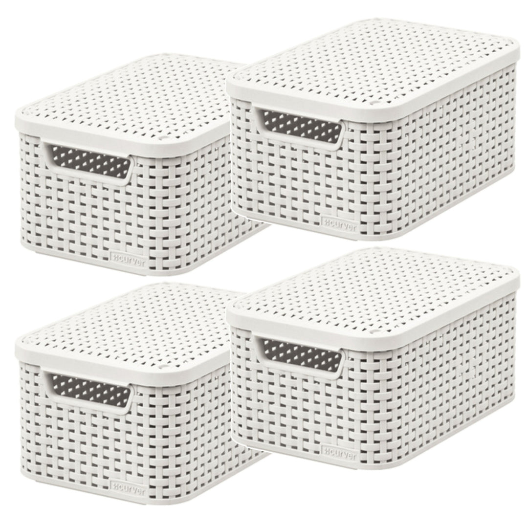 Panier Curver, polyvalent, avec couvercle, couleur crème, Rattan Style M, lot de 4